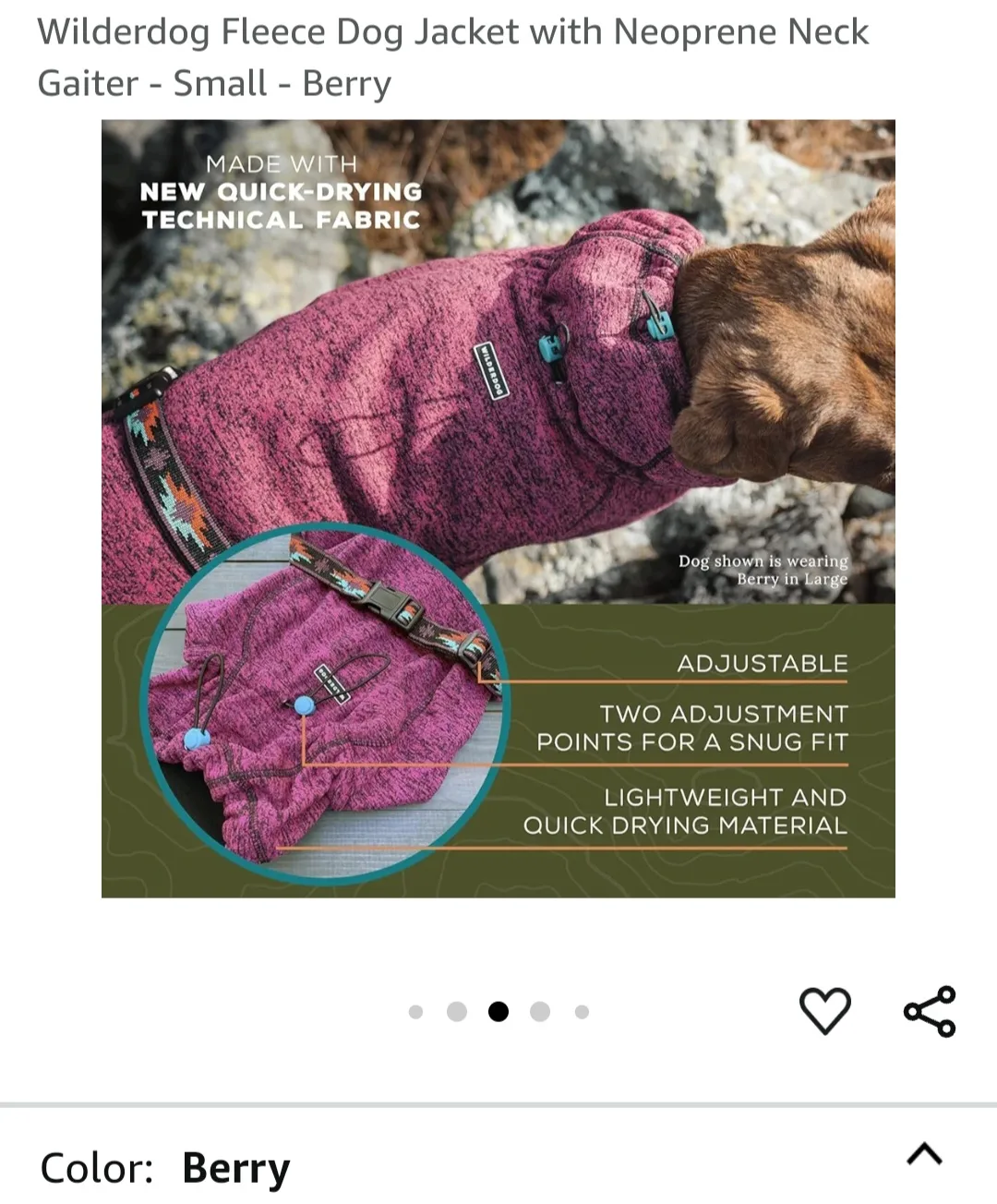 Wilderdog Fleece Dog Jacket with Neoprene Neck - Medium - Berry image indicator(4)