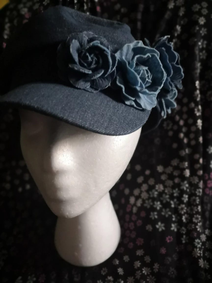 Cotton Denim Beret with Floral Embellishmen♥ - photo 3