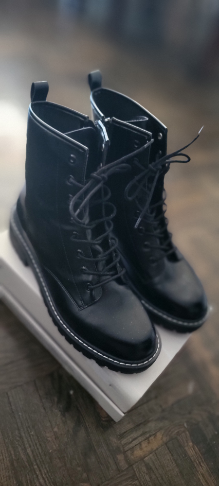 EVANS black leather combat boots - photo 2