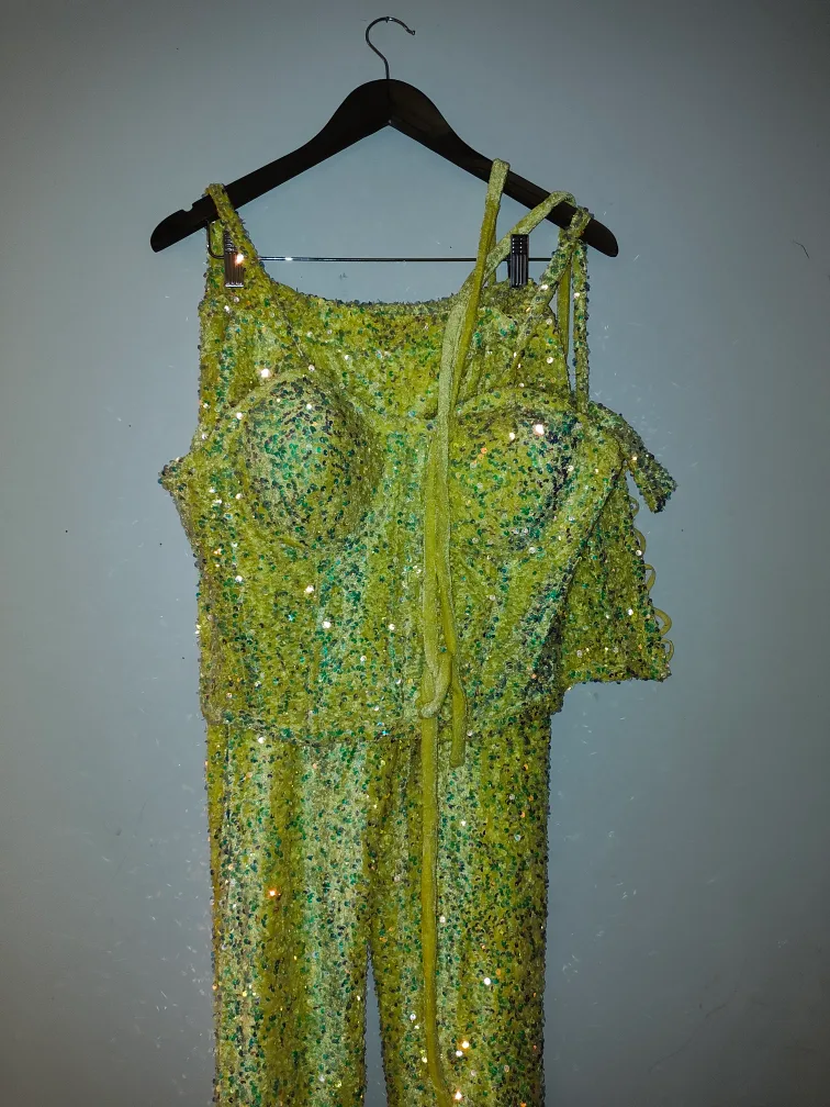 yellow with lime green Sequin Corset and Pants Set image indicator(6)
