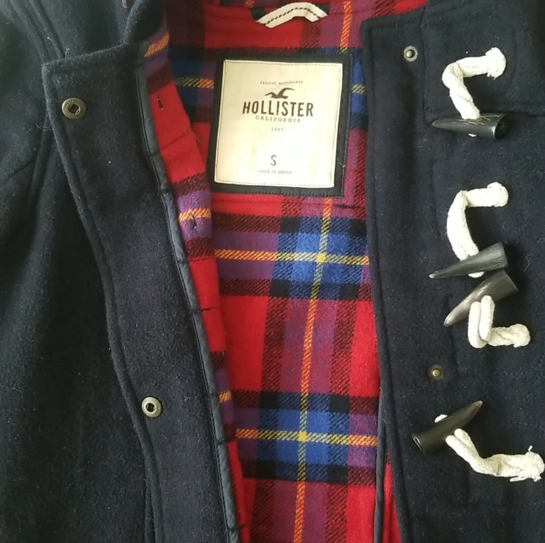 Hollister Preppy Navy Short Wool Trench Coat with Hood image indicator(4)