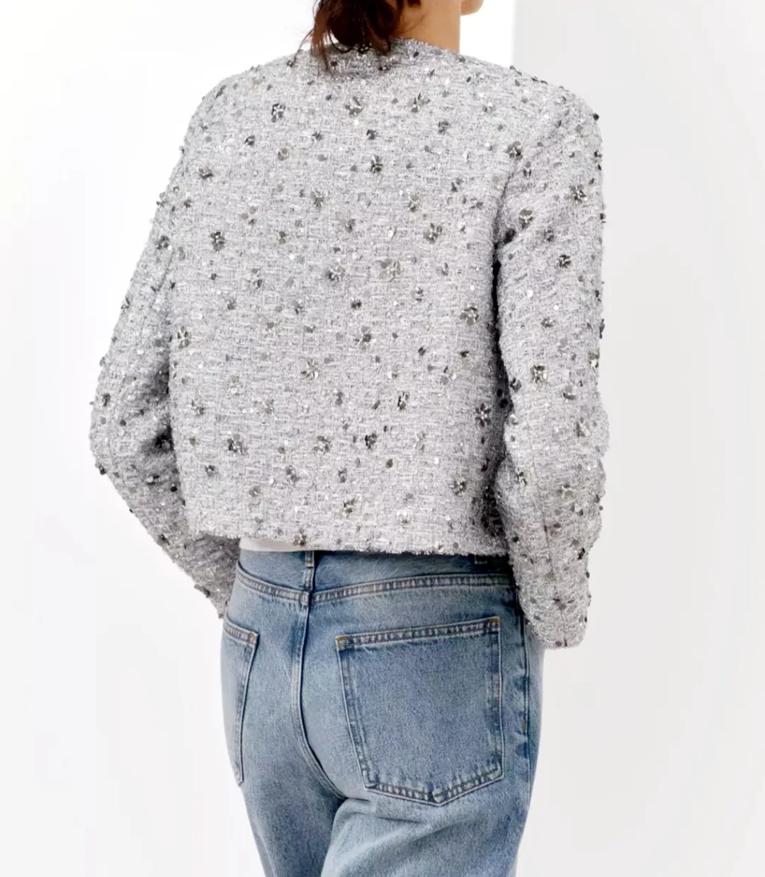 Ladies Zara Silver Sequinned Blazer Jacket Size Small image indicator(2)