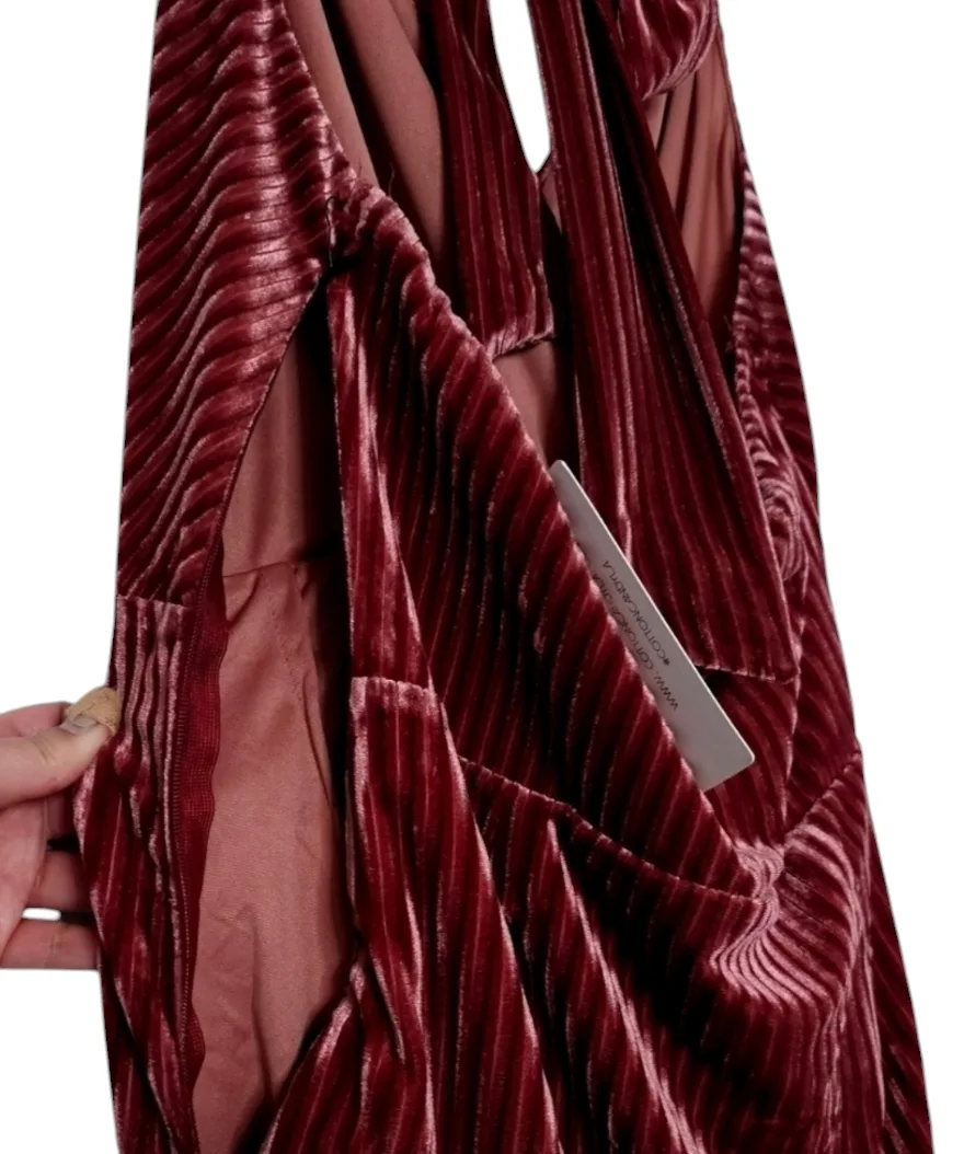 NWT Burgundy Ribbed Veloour Halter Mini Dress image indicator(5)