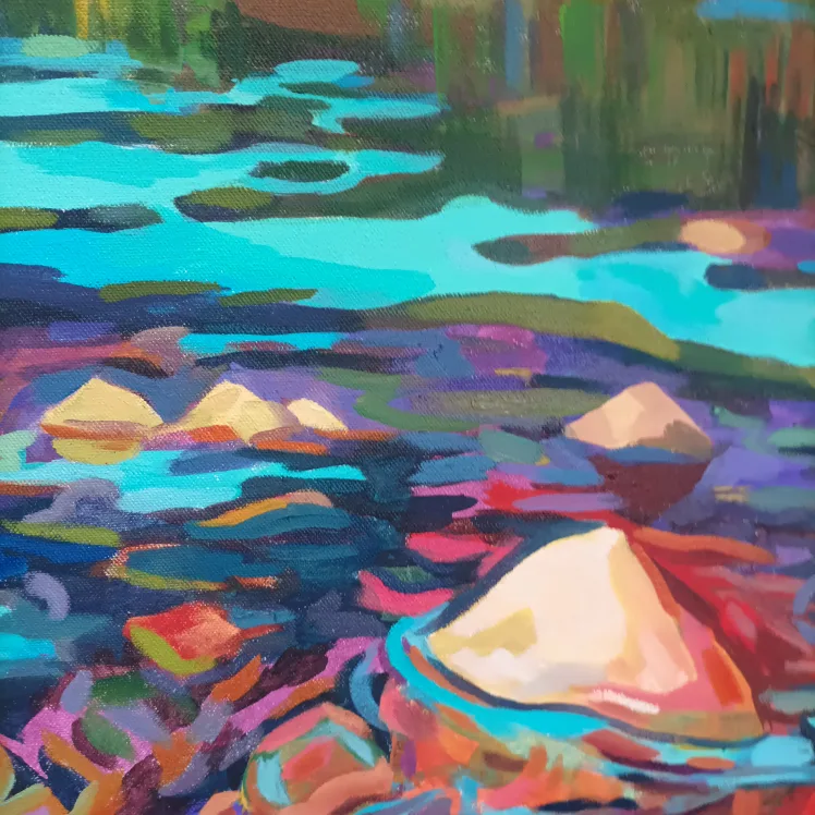 Original Acrylic Painting - Lake and Mountains image indicator(10)