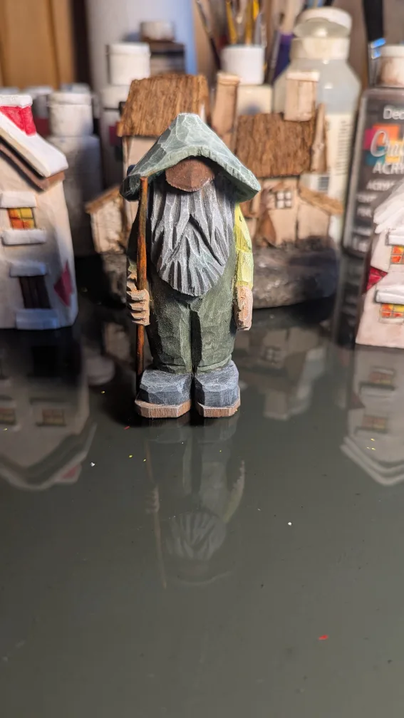 Dan Reiger.         Hand-carved wooden gnome figurine image indicator(3)