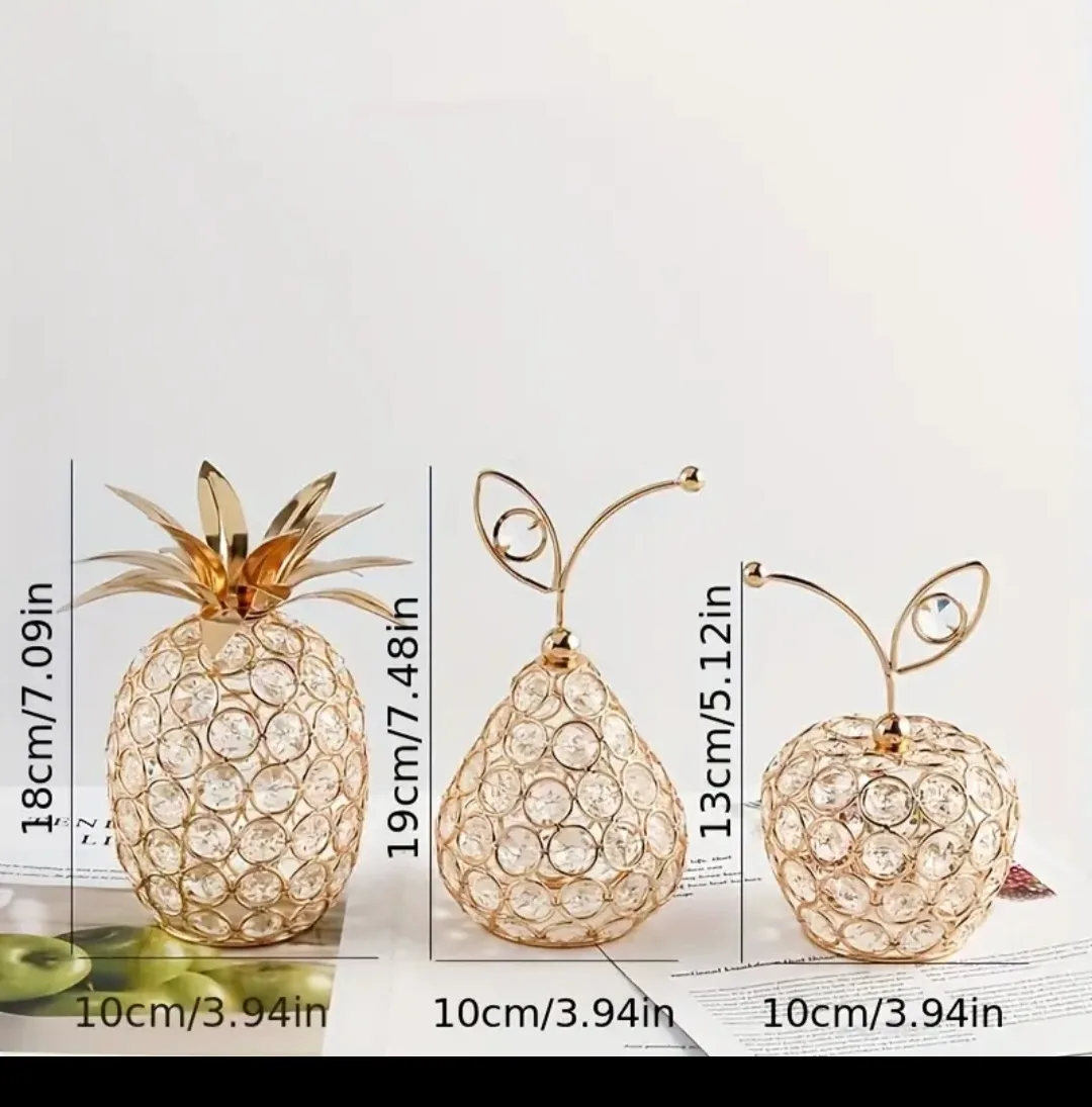 BNIB 4pcs Crystal Fruit Centerpieces Apple, Pear & Pineapple image indicator(7)