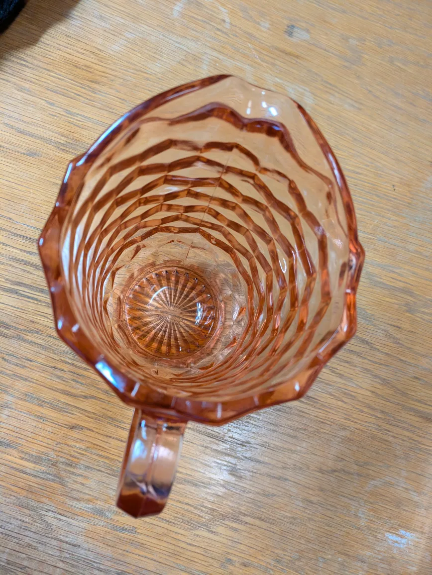 Vintage Pink Glass Cubist pitcher image indicator(3)