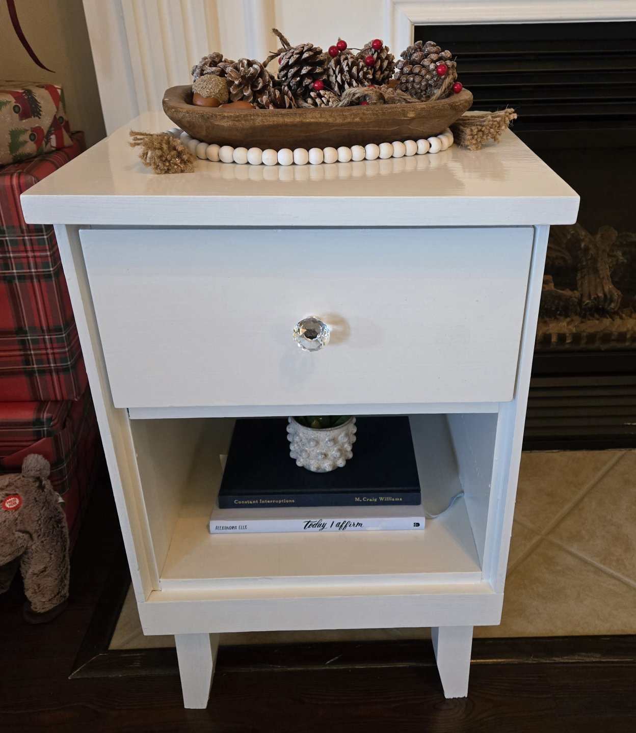White Nightstand with Drawer and Shelf