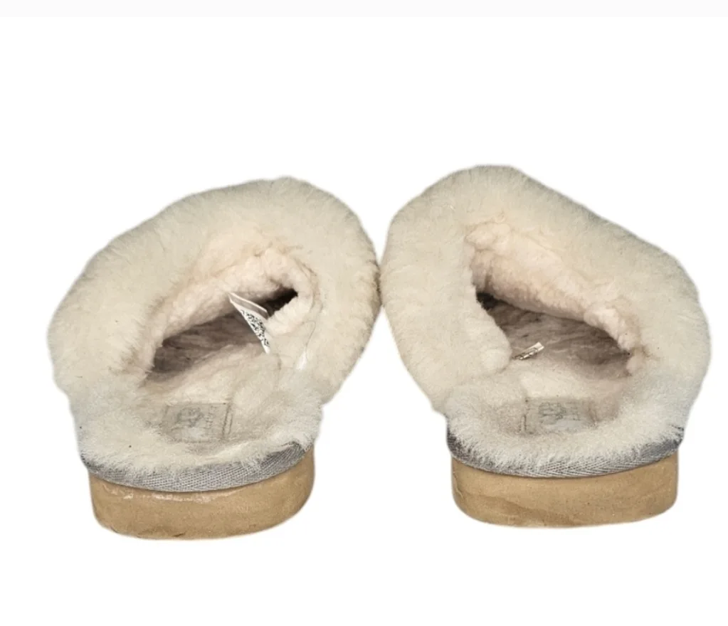 UGG Women's Grey Cable Knit Slippers w Sheepskin Lining size 5 image indicator(3)