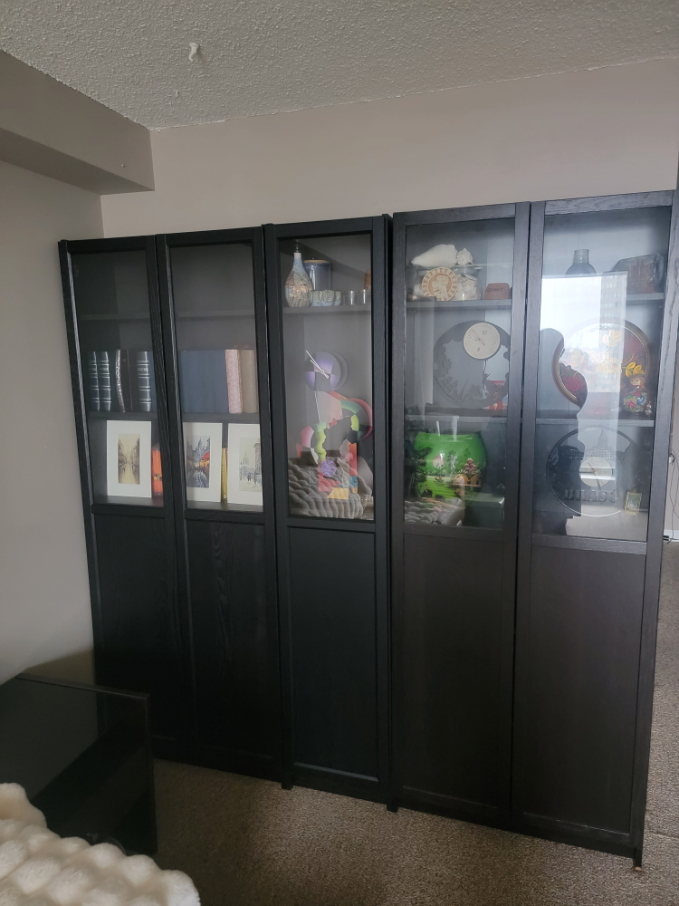 Ikea Billy Black Bookcase System with Glass Doors