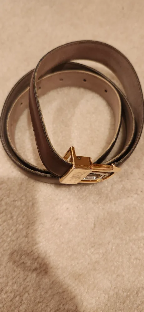 Brown Leather Belt with Gold Buckle#ThriftyPicks image indicator(2)