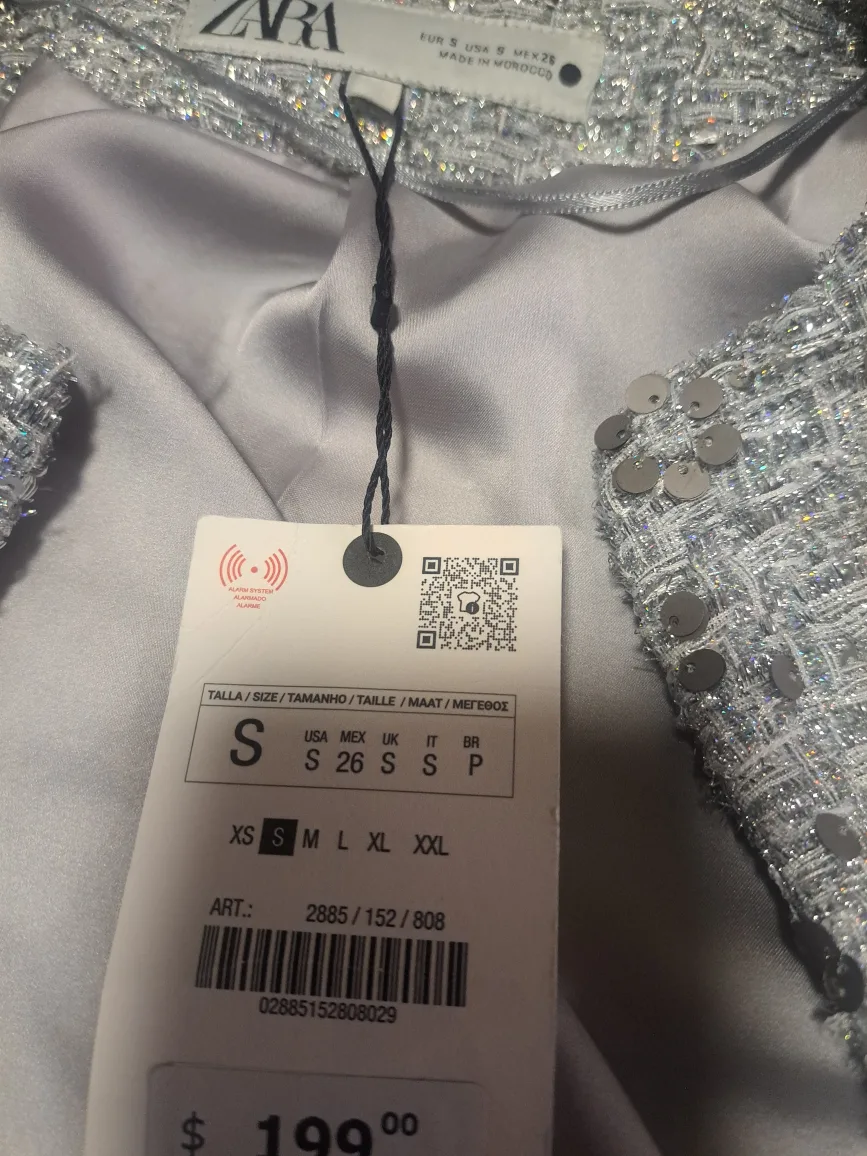 Ladies Zara Silver Sequinned Blazer Jacket Size Small image indicator(4)