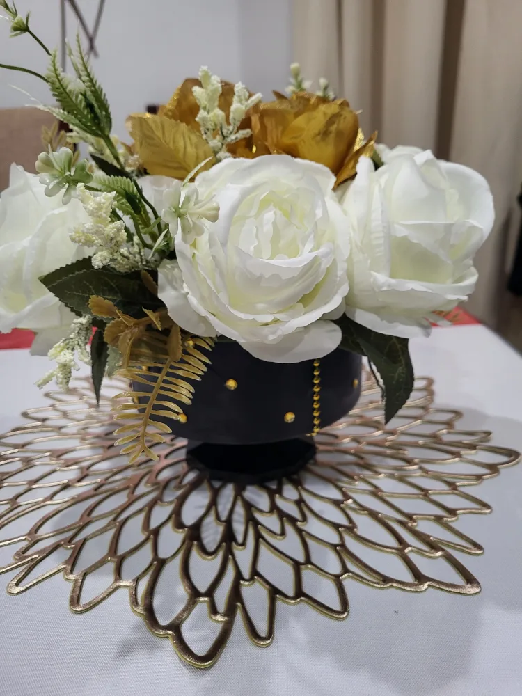 Gold and White Artificial Flower Arrangement image indicator(3)