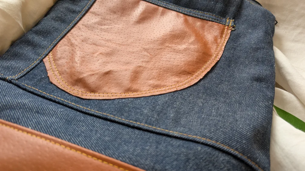 New One of a Kind Denim and Leather Bag image indicator(3)