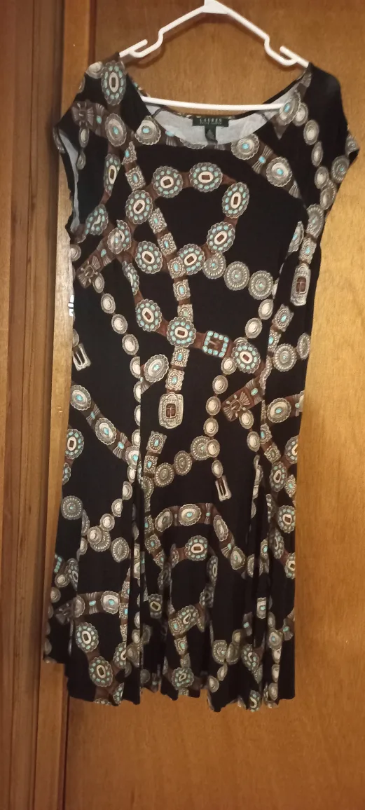 Lauren Ralph Lauren Black & Turquoise Print Dress Size XL image indicator(3)