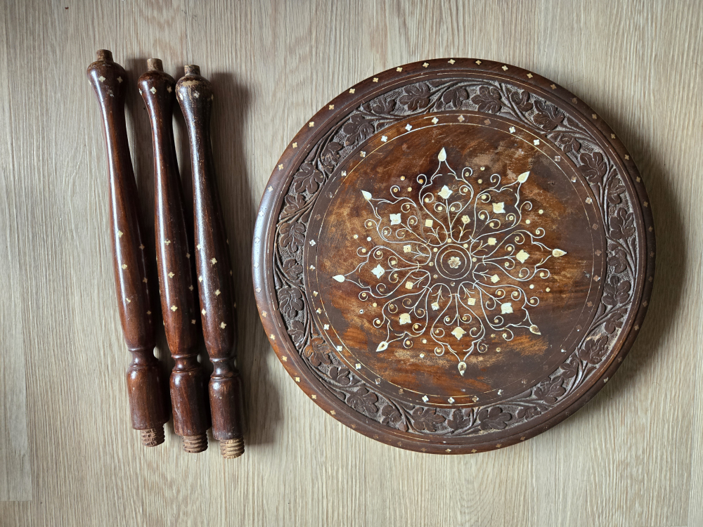 Vintage Hand-Carved Wooden Side Table