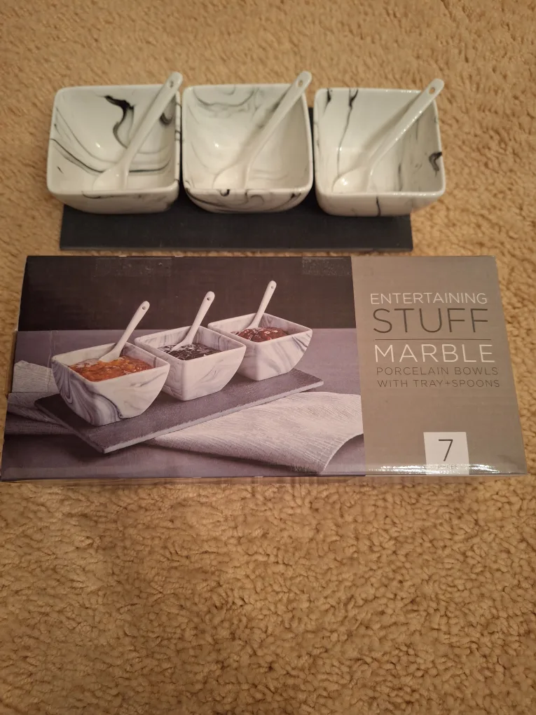 Marble Porcelain Bowls with Tray & Spoons image indicator(2)