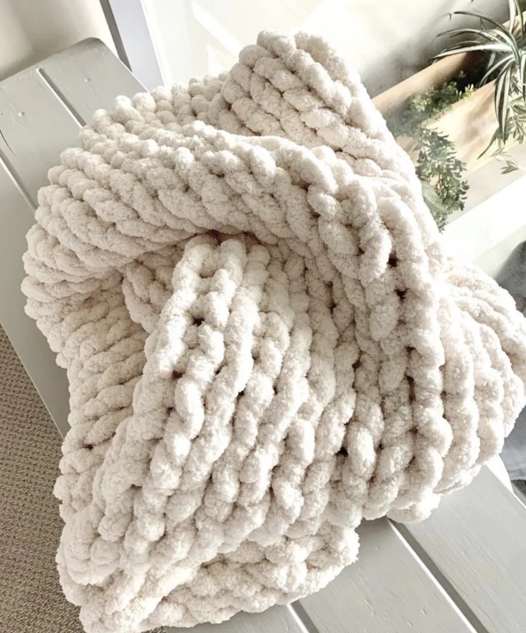 NEW! Rt $307 -XLarge Chenille Chunky Knit Blanket, Vintage White image indicator(2)
