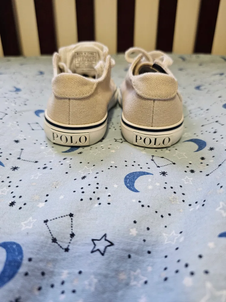 Polo Ralph Lauren Beige Canvas Toddler Sneakers Size 6C image indicator(5)