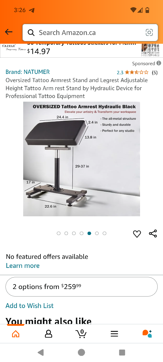 NATUMER Oversized Tattoo Armrest Stand and Legrest