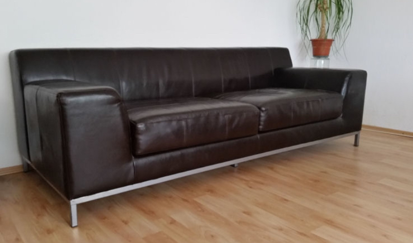 Firm Leather Sofa with custom slipcover - photo 3