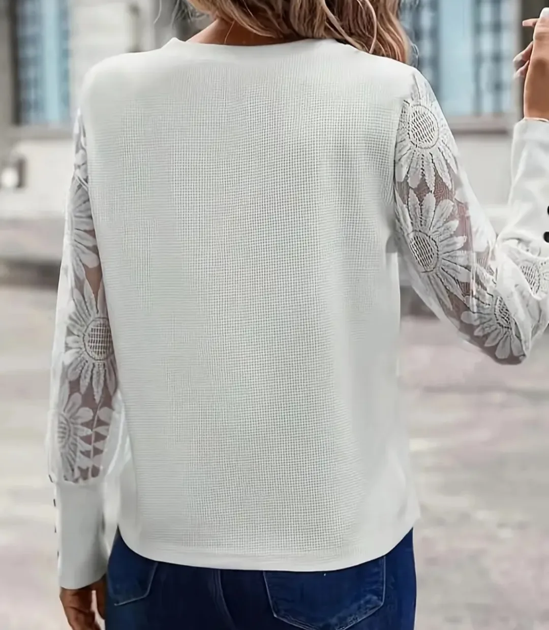 Brand New White Long Sleeve Blouse with Lace Sleeves image indicator(2)