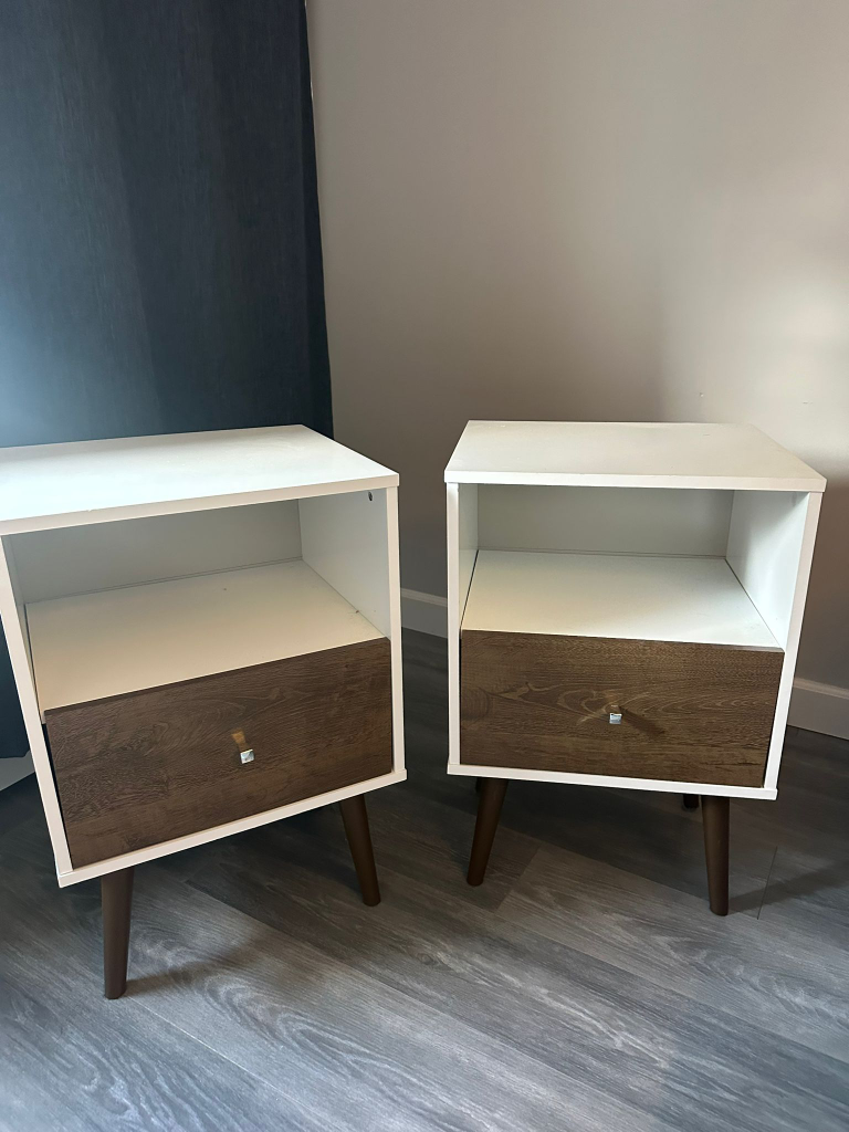White Nightstands with Drawer and Shelf