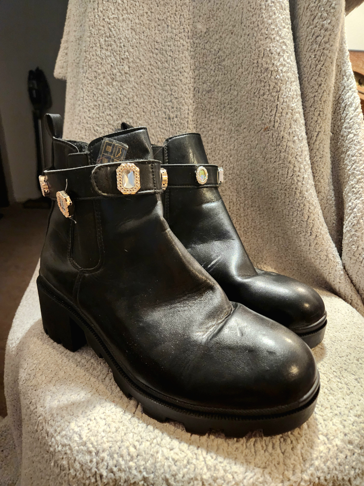 Black Ankle Boots with Rhinestone Detail