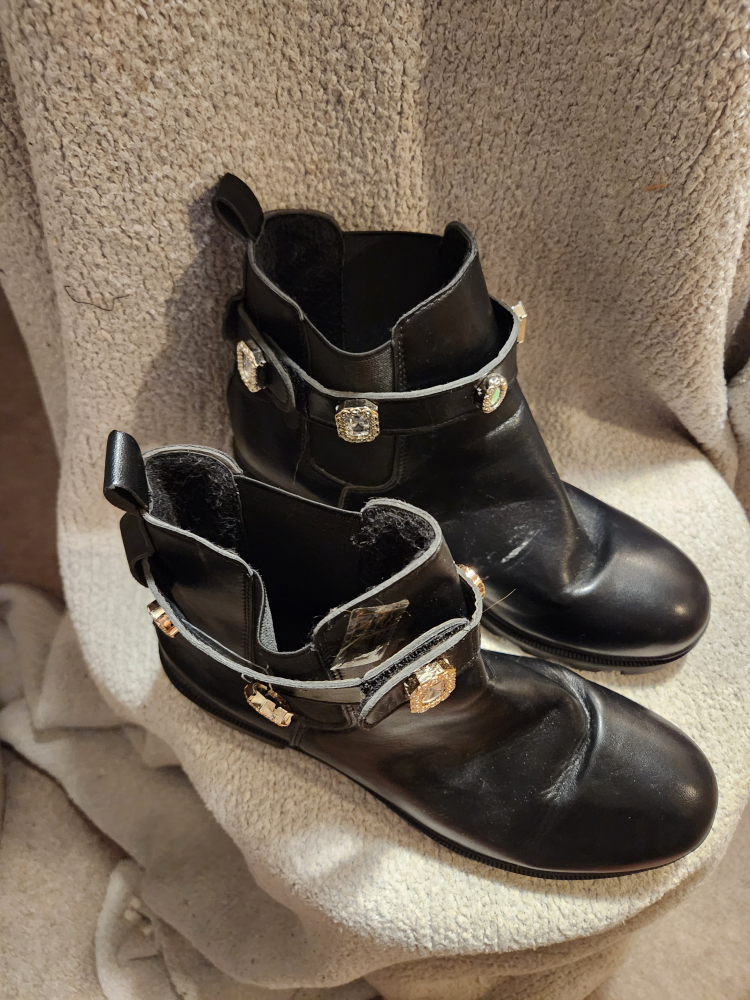 Black Ankle Boots with Rhinestone Detail - photo 2