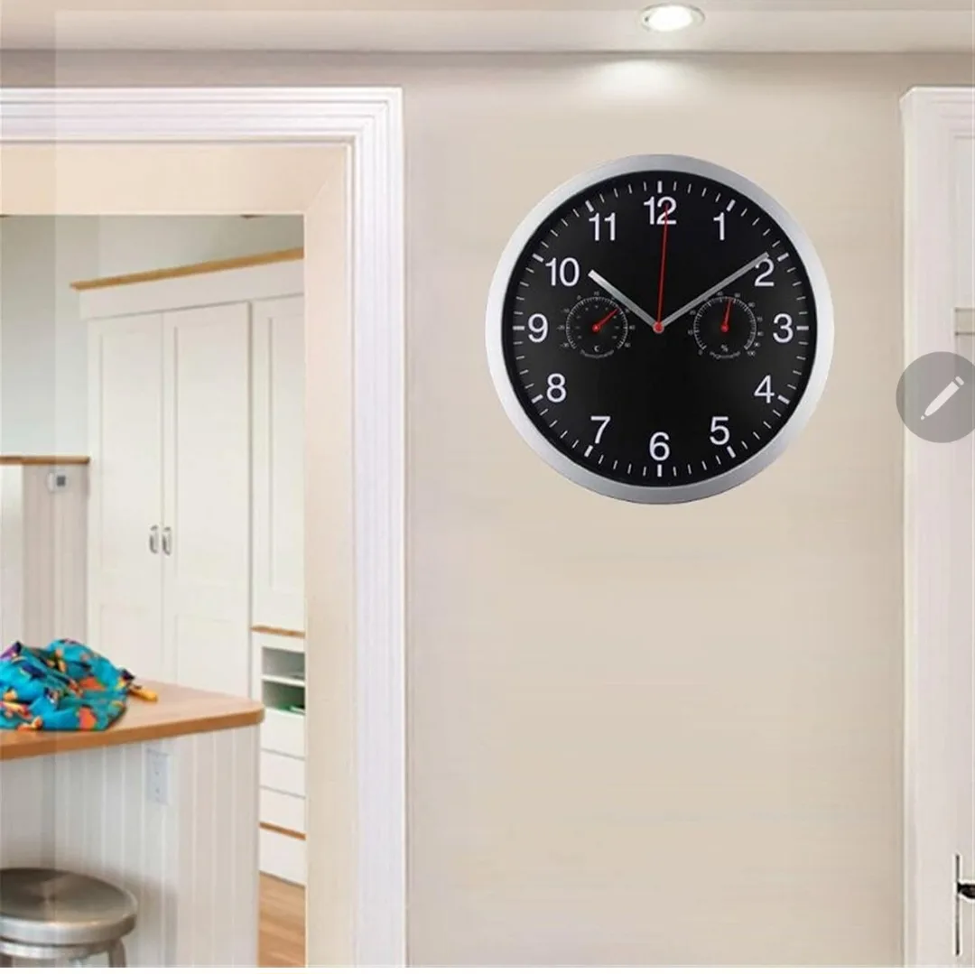 Black Wall Clock with Temperature and Humidity image indicator(8)