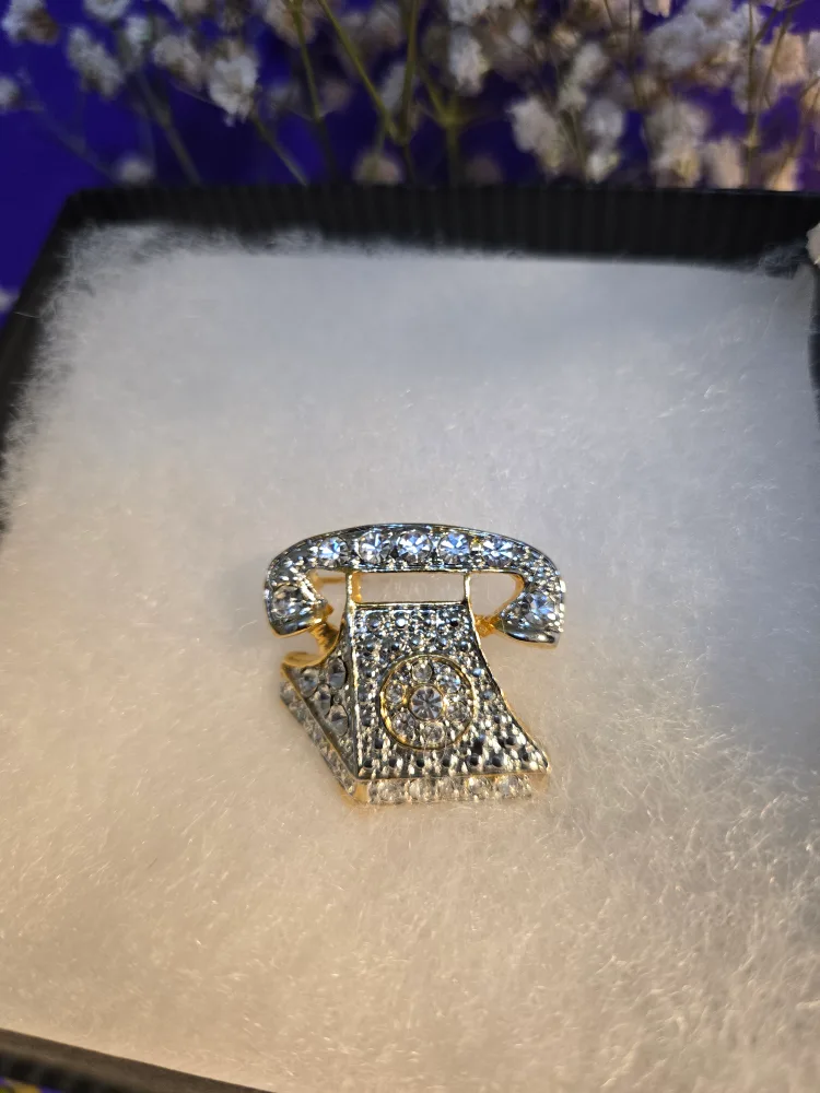 Gold color Telephone Brooch Pin image indicator(2)