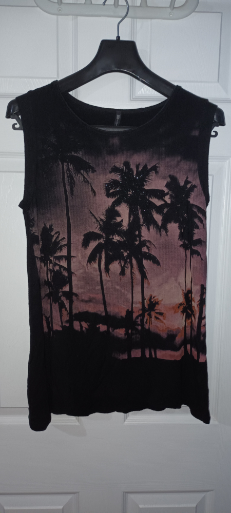 #freecycle Black Tank Top with Palm Tree Print