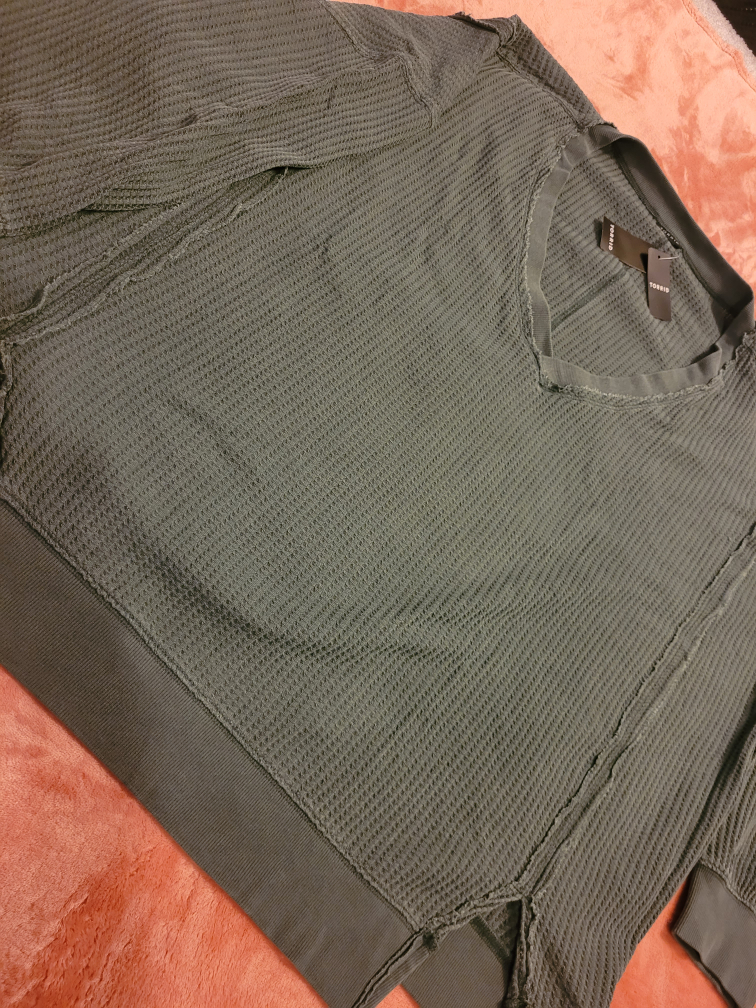 Torrid Green Waffle Knit V-Neck Long Sleeve Shirt - photo 2