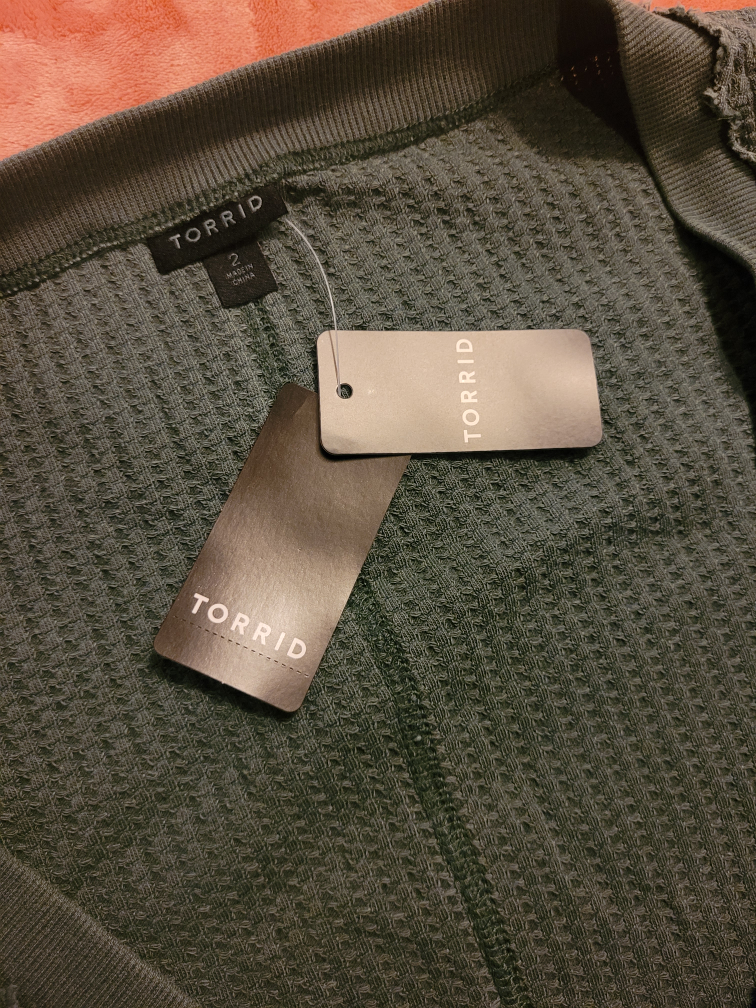 Torrid Green Waffle Knit V-Neck Long Sleeve Shirt - photo 3