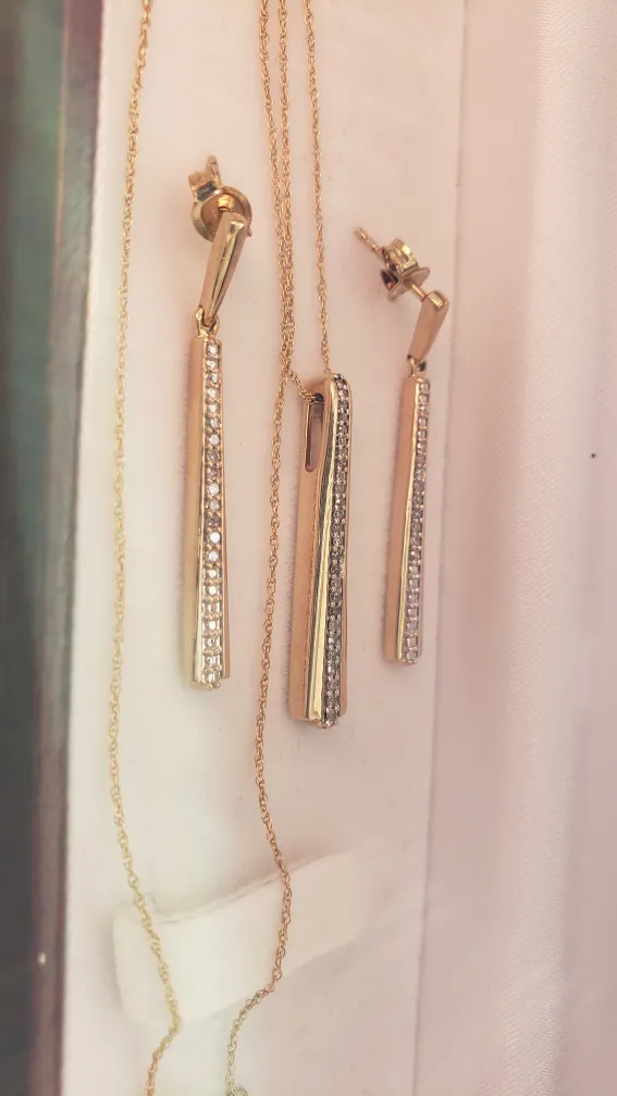 14k Gold Diamond  Necklace Earrings Set sale with certificate image indicator(2)