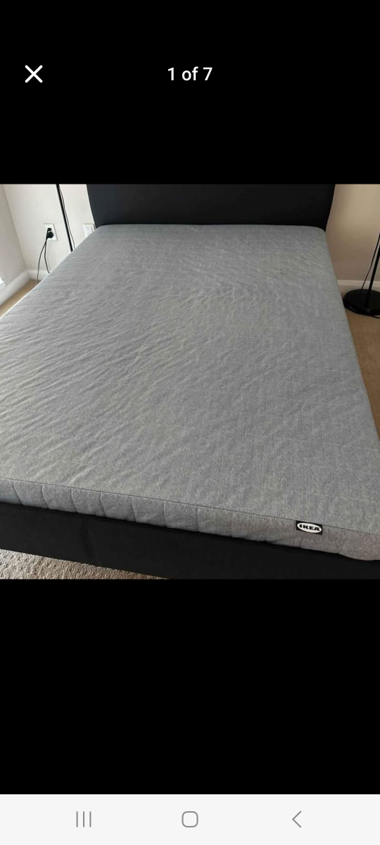 ikea slattum upholstered bed frame with Vadso spring mattress