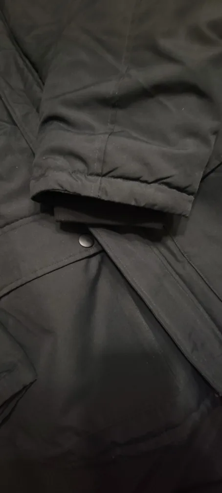 Black winter parka with faux fur hood. image indicator(4)