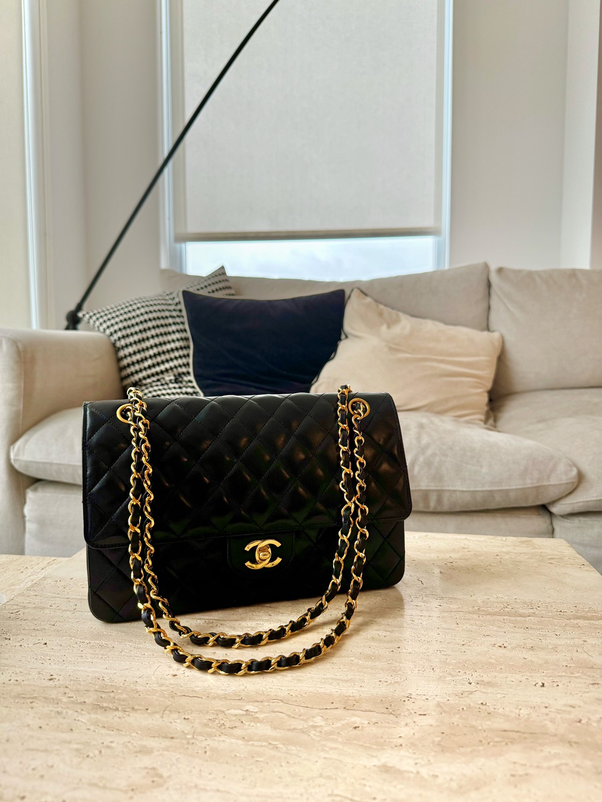 Chanel double classic flap bag in lambskin 24k gold hardware