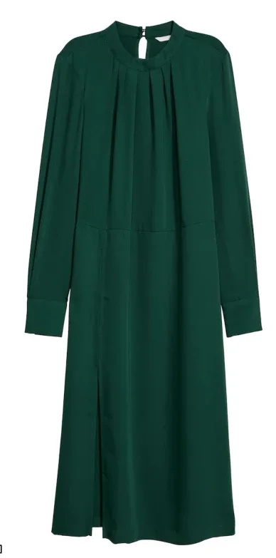 H&M Green Long Sleeve Midi Dress thumbnail
