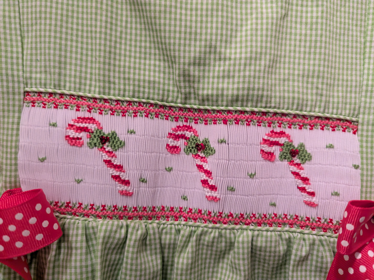 Green Gingham Smocked Christmas Dress - photo 2