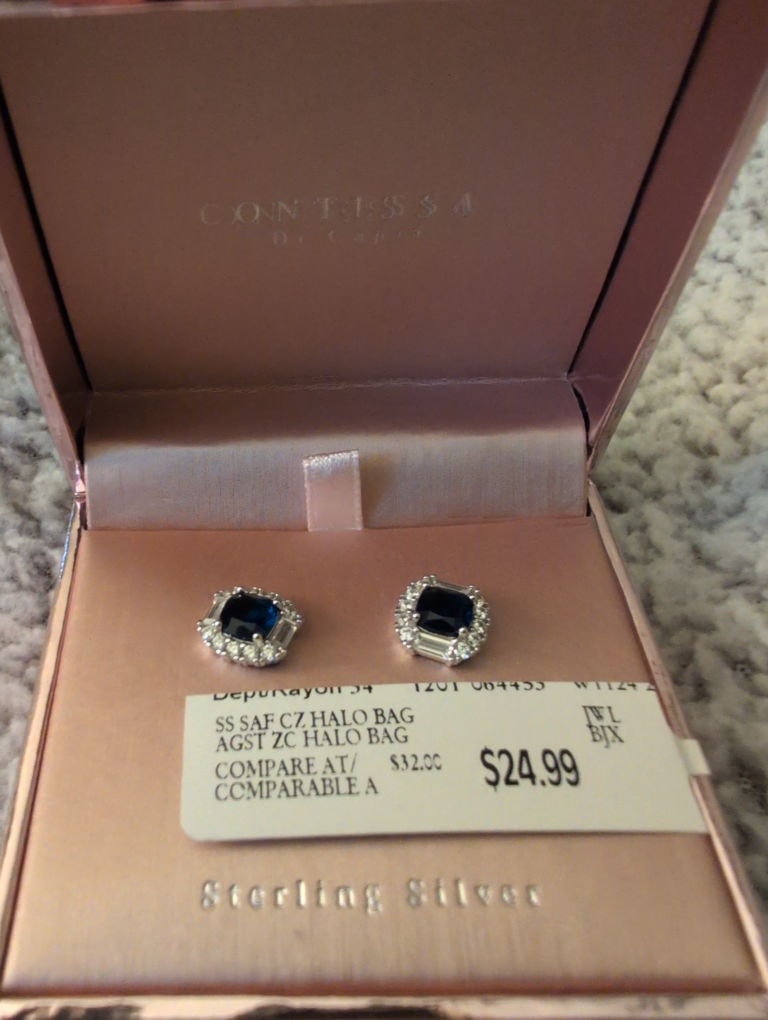 Sterling Silver Blue Stone Halo Earrings