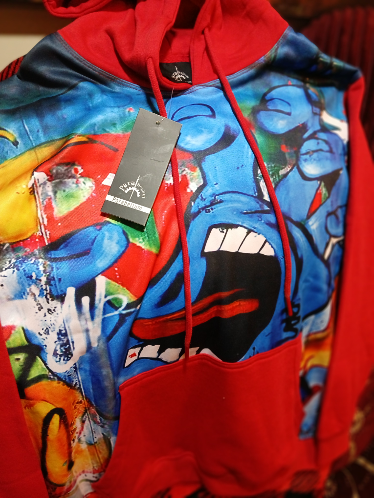 Red and Blue Graphic Print Hoodie