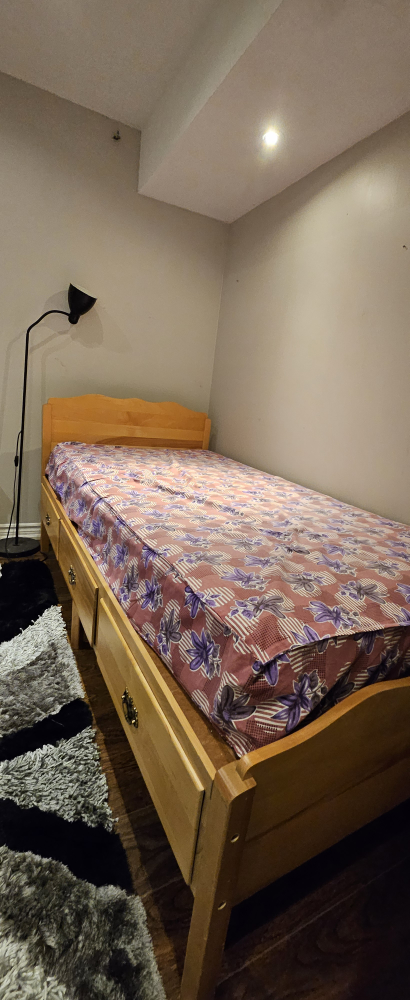 Twin-Sized Wooden Bed Frame with Drawers