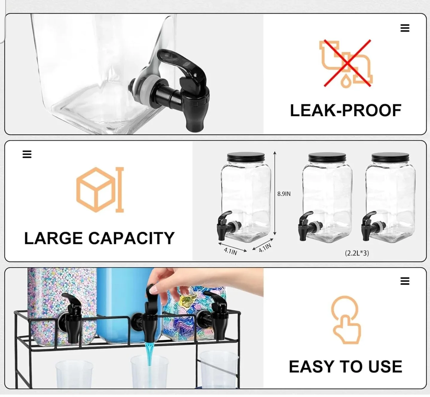 3 Pack Glass liquid Dispenser Set image indicator(5)