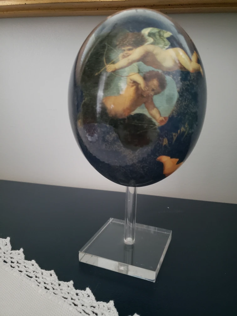 Decoupaged Ostrich Cherub Egg