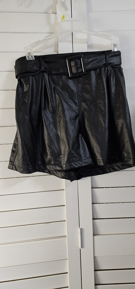 Black Faux Leather Shorts with Belt
