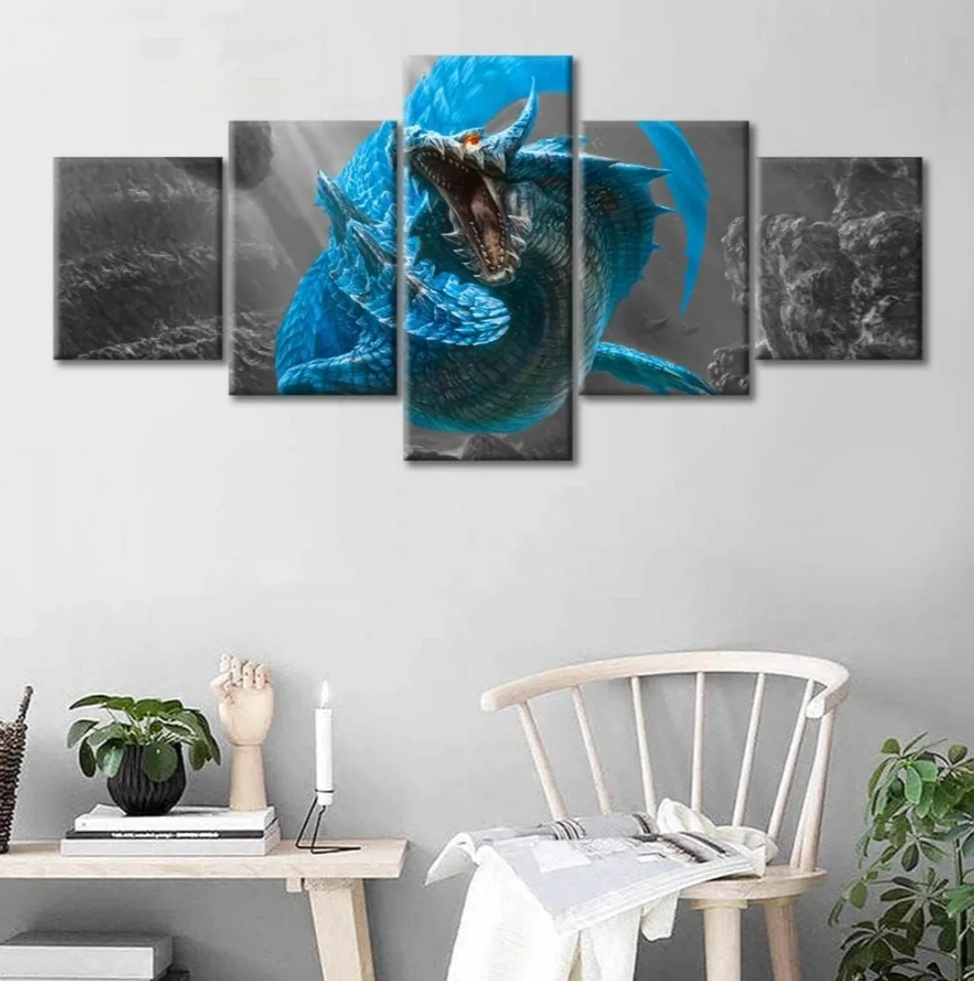 Fantasy Dragon Undersea Canvas Wall Art 50"x24", 5 pcs image indicator(4)