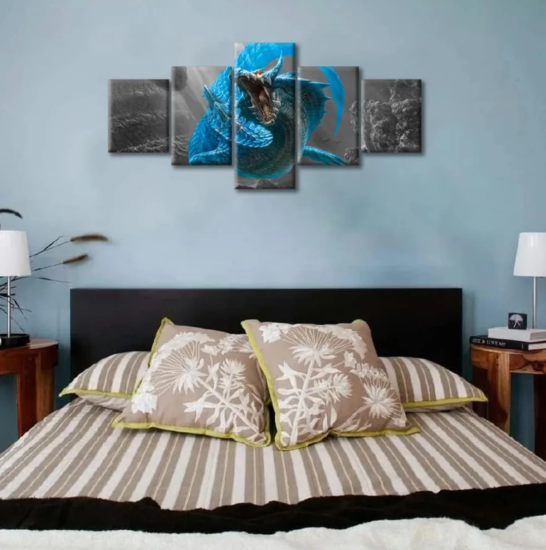 Fantasy Dragon Undersea Canvas Wall Art 50"x24", 5 pcs image indicator(5)