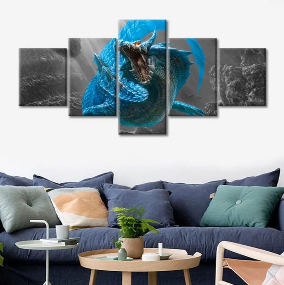 Fantasy Dragon Undersea Canvas Wall Art 50"x24", 5 pcs image indicator(6)
