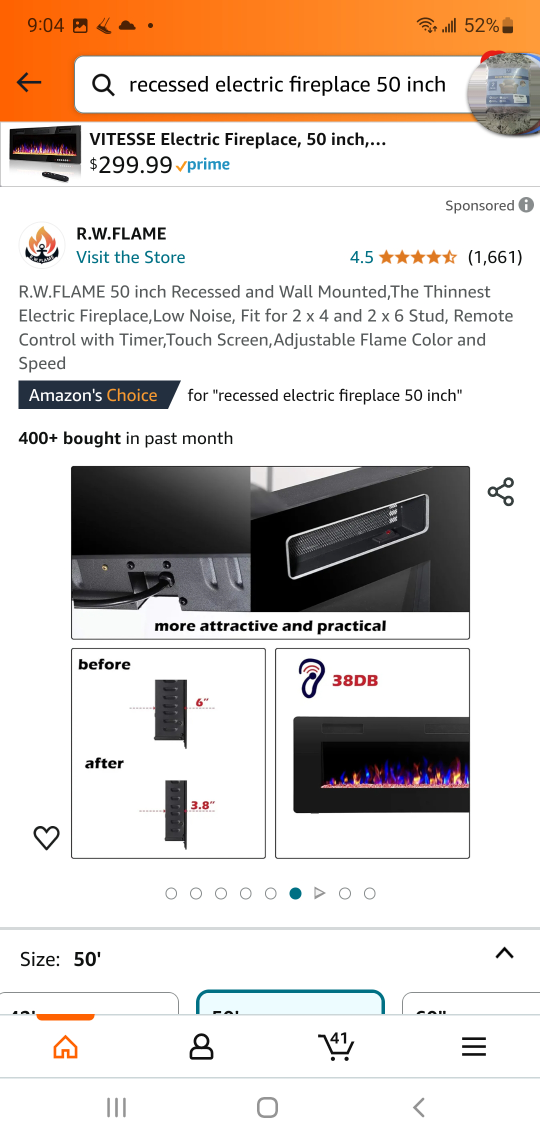50 inch Recessed Electric Fireplace - photo 2